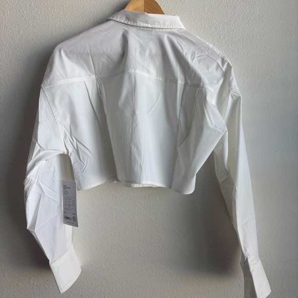NWT Athleta Midday Cropped Poplin Shirt Bright White Crisp Collared Button-Down - Picture 10 of 12